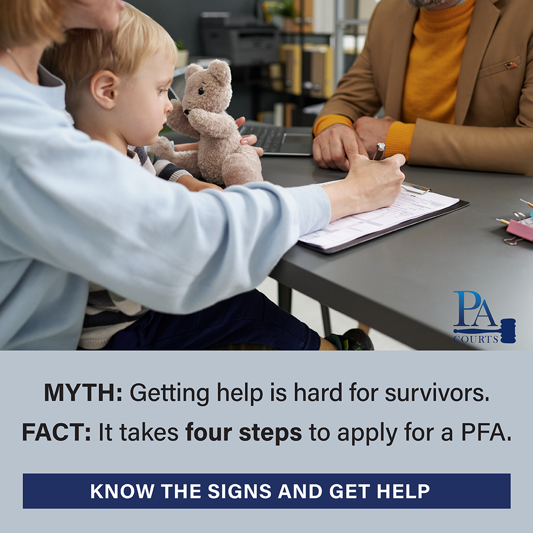 Myth: Getting help is hard for survivors. Fact: It takes four steps to apply for a PFA.