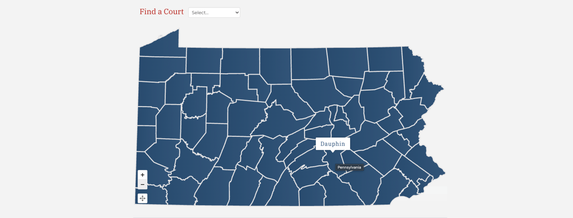 Find County Courts. The Courts of Common Pleas are the general trial courts of Pennsylvania. Major civil and criminal cases are heard in these courts.