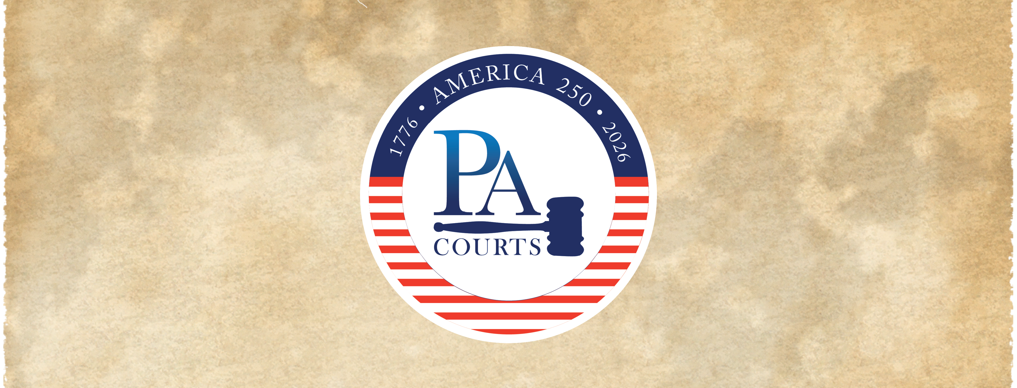 "America 250 Pa Courts" logo on a parchment background